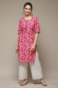 Pink LIVA Straight Kurta image number 1